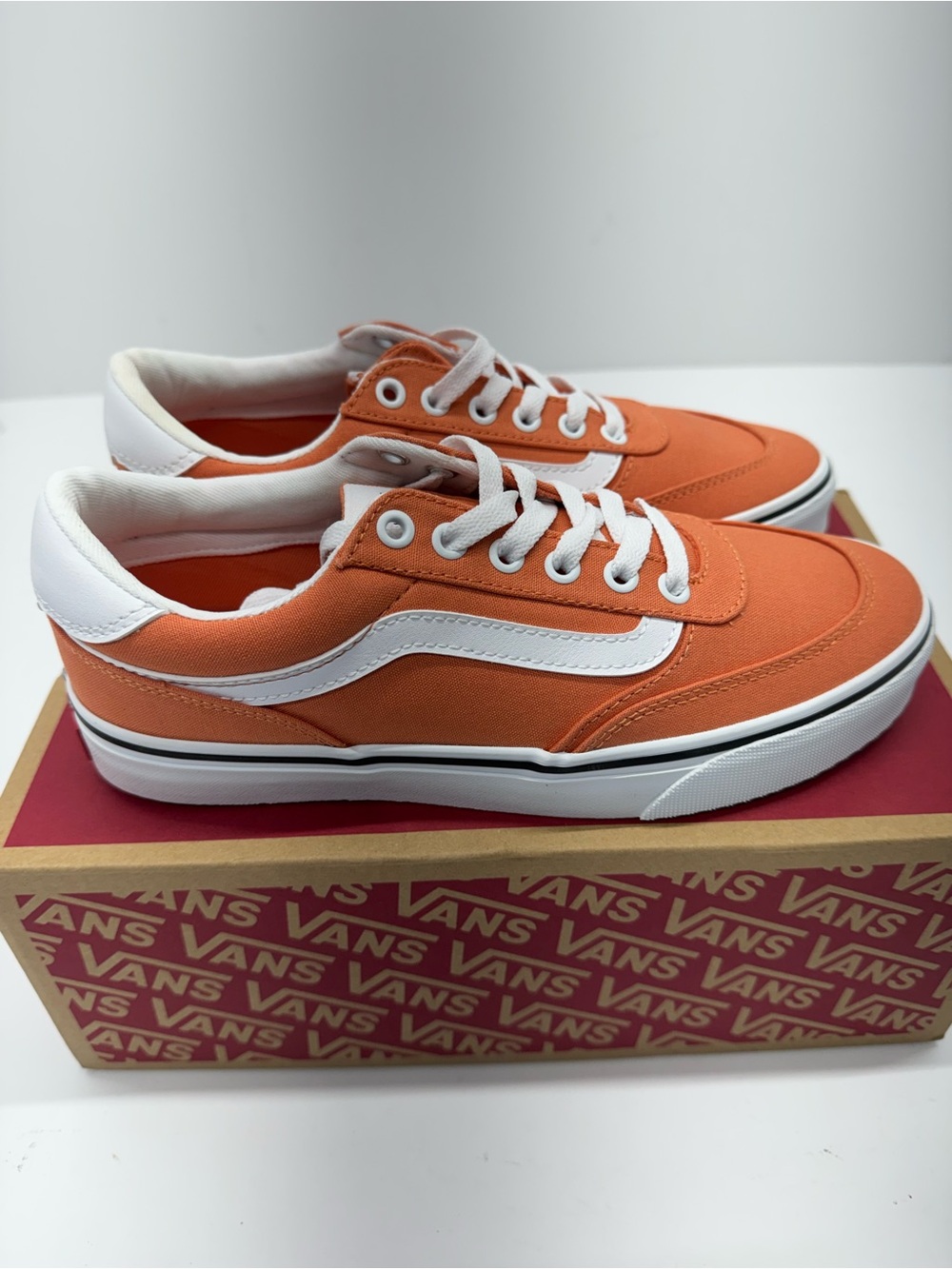 Vans Men’s Orange Low-Top Canvas Sneakers with White Stripe